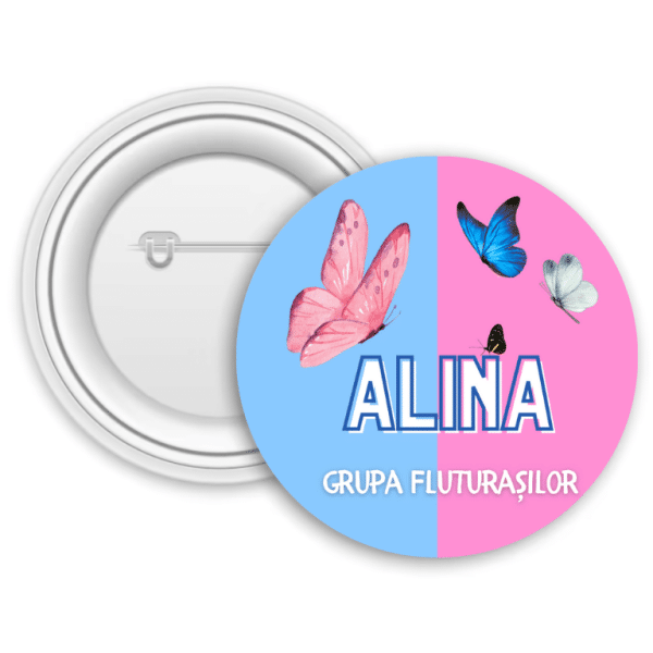 Insignă personalizată pentru copii cu nume - Grupa fluturașilor