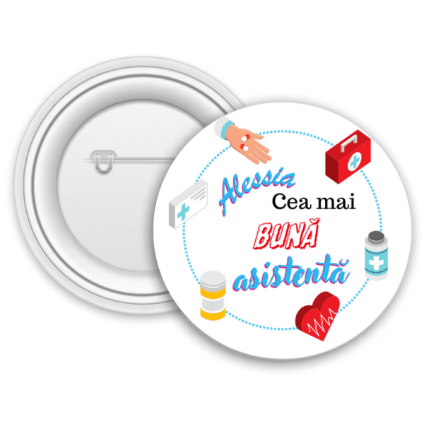 Insignă metalică personalizată cu nume - Asistentă