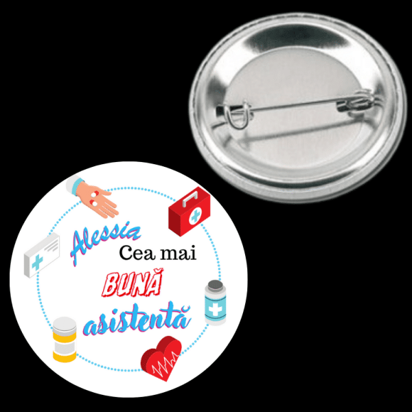 Insignă metalică personalizată cu nume - Asistentă - imagine 3
