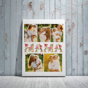 Tablou cadou pentru mama, panza canvas, personalizat cu 5 poze - MAMA