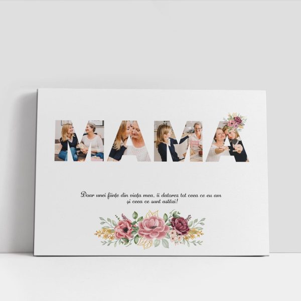 Tablou cadou pentru mame, personalizat cu 4 poze - MAMA