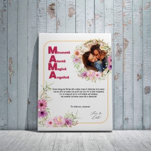 Tablou cadou pentru mama, personalizat cu poză și nume - Te iubesc, mama!
