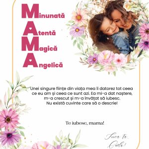 Tablou cadou pentru mama, personalizat cu poză și nume - Te iubesc, mama!
