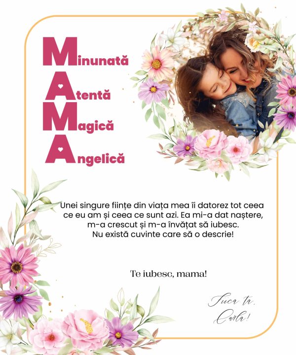 Tablou cadou pentru mama, personalizat cu poză și nume - Te iubesc, mama! - imagine 2