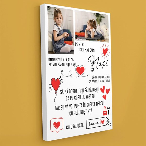 Tablou canvas personalizat cu două poze și nume - Nași - imagine 2