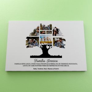 Tablou canvas personalizat cu 8 poze și nume - Familia