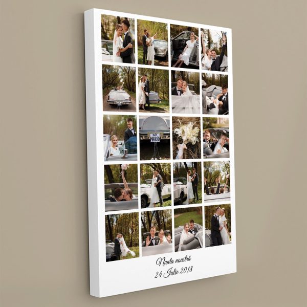 Tablou canvas personalizat cu 20 poze și dată - Nunta noastră - imagine 2