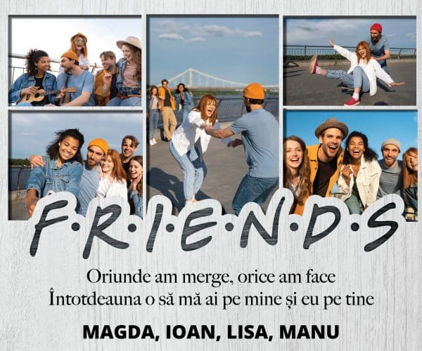 Tablou canvas friends, personalizat cu 5 poze și nume - imagine 3