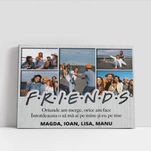 Tablou canvas friends, personalizat cu 5 poze și nume