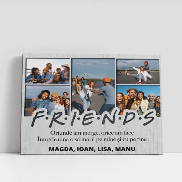 Tablou canvas friends, personalizat cu 5 poze și nume