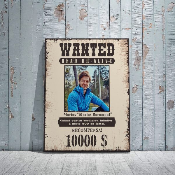 Tablou cadou personalizat pentru barbat, cu o poză și nume - Wanted
