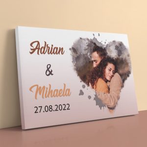 Tablou canvas personalizat cu poză, două nume și dată - Cuplu