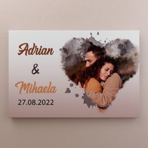 Tablou canvas personalizat cu poză, două nume și dată - Cuplu