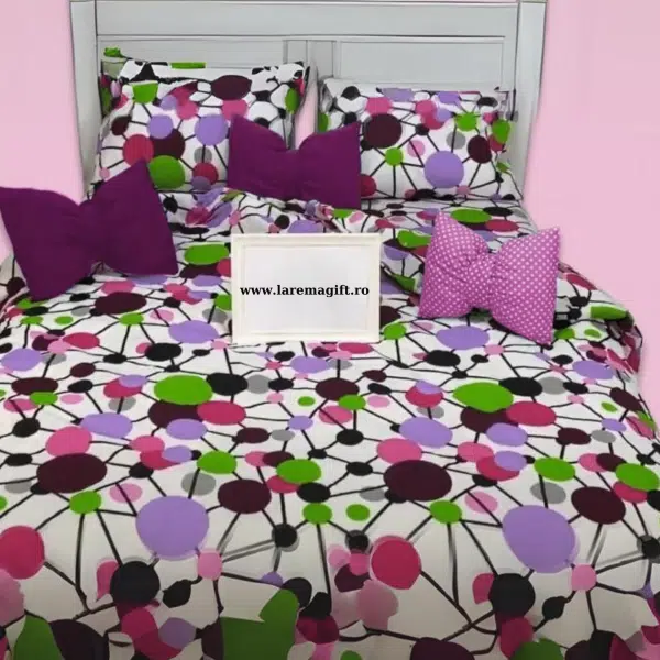 Set lenjerie pat dublu din bumbac 100% neted, pentru 2 persoane cu 2 huse de pilota, Armonia Textil - Lisa